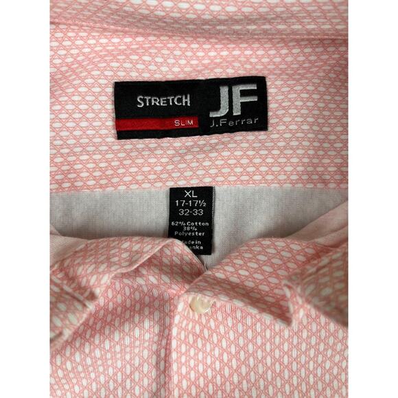J. Ferrar Men's Dress Shirt XL 17-17½ 32-33 Pink Striped Slim Fit Stretch - Picture 3 of 8
